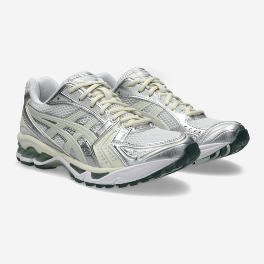 Asics GEL-Kayano 14 White Light Sage, vue de trois-quarts, disponible chez Size à Ajaccio