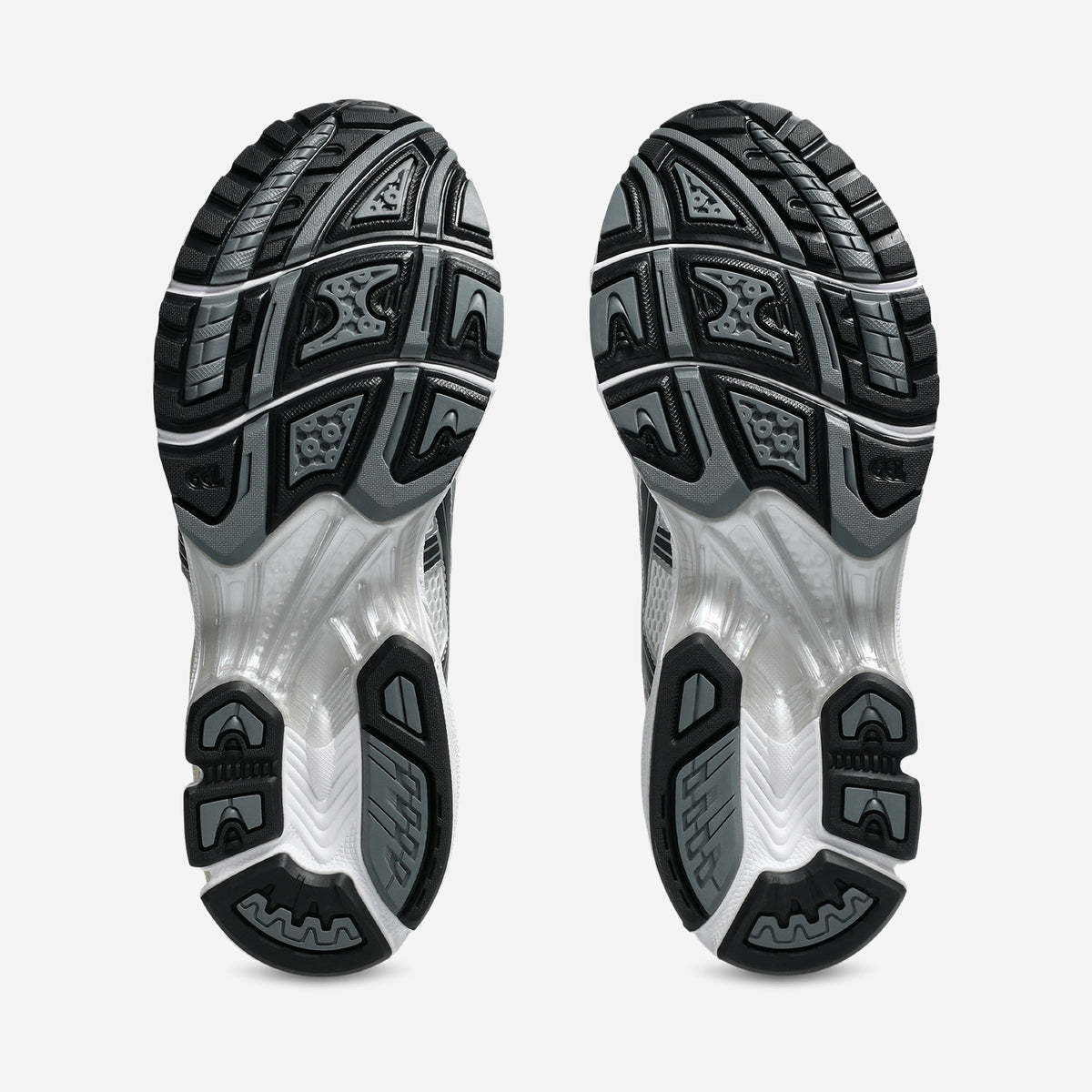 Asics GEL-Kayano 14 White Graphite Grey vue de dessus, laçage et mesh blanc