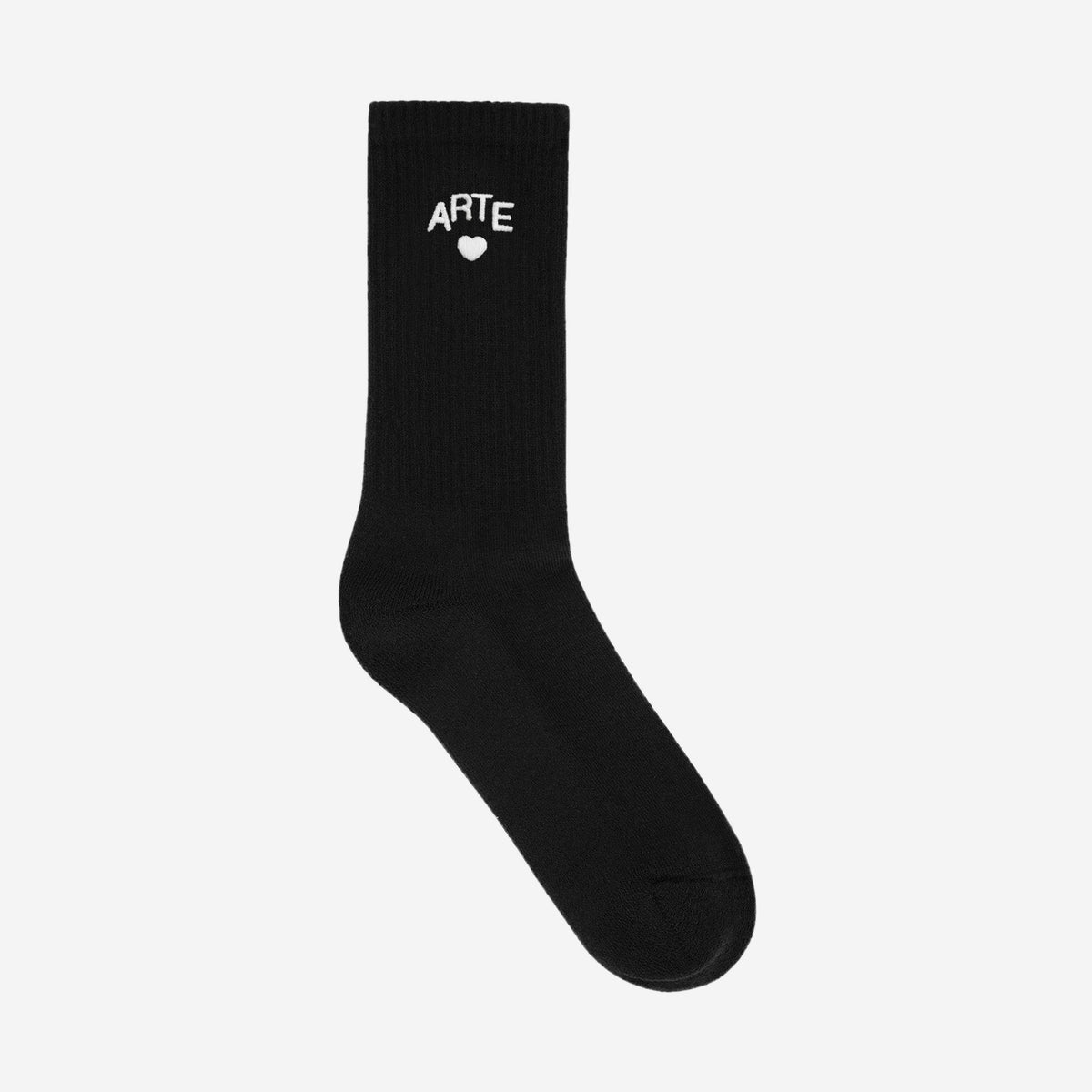 Arte Antwerp Cor Uniform Socks Black, chaussettes noires côtelées avec logo cœur ARTE brodé blanc