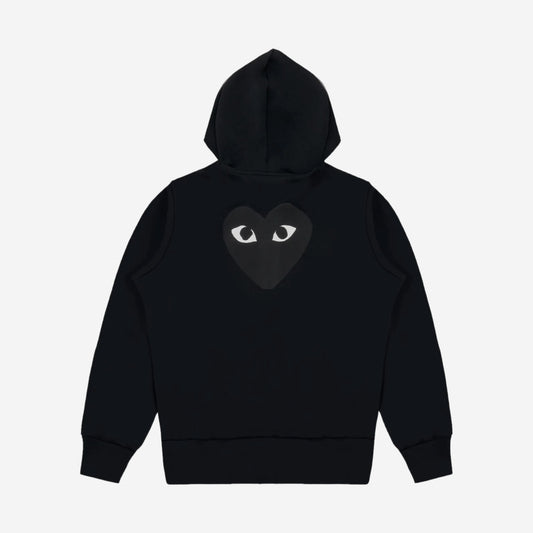 CDG Play Sweat zippé à capuche Black Heart Noir, vue de dos, grand cœur noir imprimé