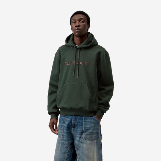 Carhartt WIP Hooded Carhartt Sweatshirt Dark Scarab/Palisander, porté, vue de face