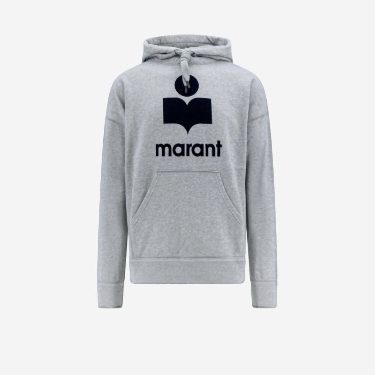 Isabel Marant Hoodie Miley Gris chiné, sweat à capuche oversize en coton gris chiné avec grand logo Marant floqué et poche kangourou