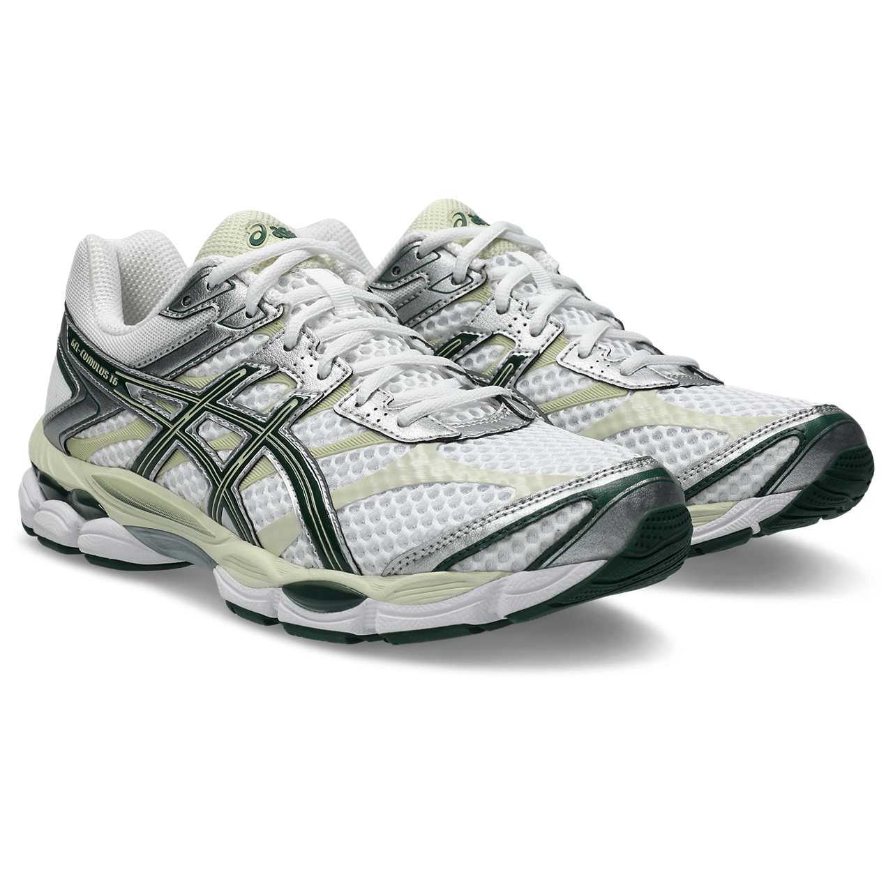 Asics GEL Cumulus 16 White / Forest Night vue de biais