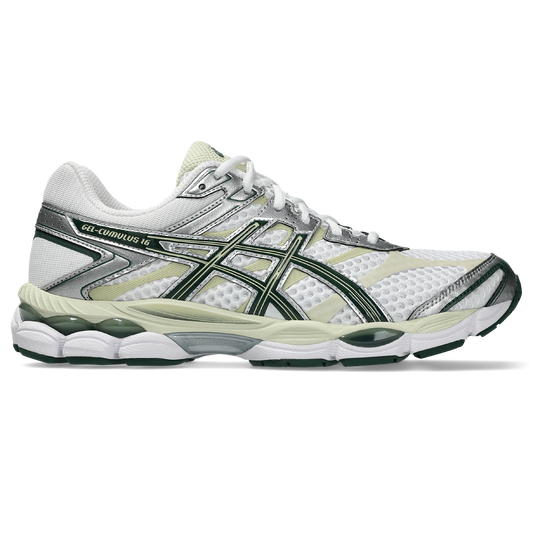 Asics GEL Cumulus 16 White / Forest Night vue de profil