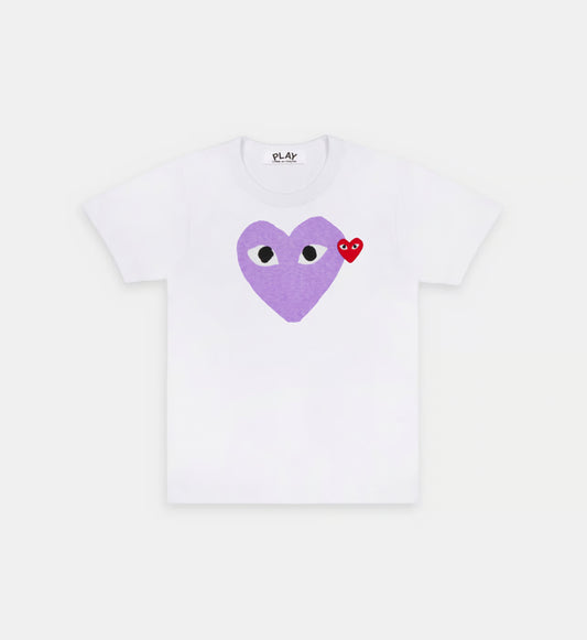 CDG Play Tshirt Double Heart White/Purple