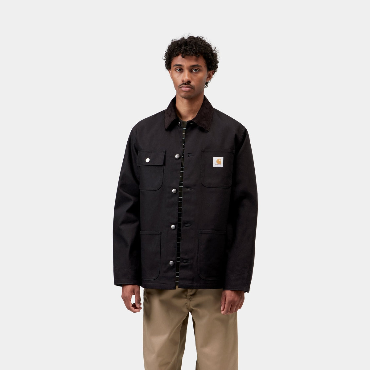 Carhartt WIP Michigan Coat Black/Black, porté, vue de face