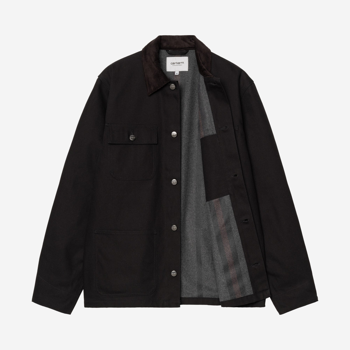 Carhartt WIP Michigan Coat Black/Black, à plat, ouverte sur la doublure