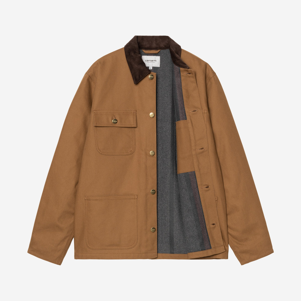 Carhartt WIP Michigan Coat Hamilton Brown/Tobacco, à plat, ouverte sur la doublure
