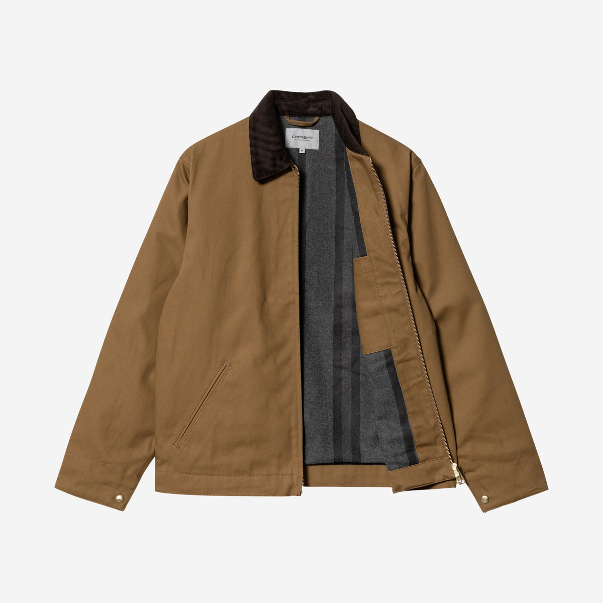 Carhartt WIP Detroit Jacket Hamilton Brown/Tobacco, à plat, ouverte sur la doublure