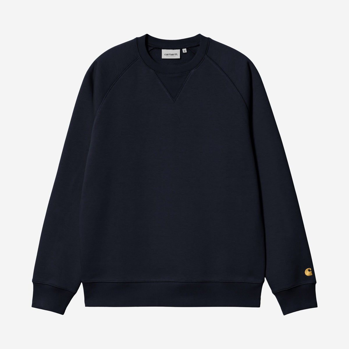 Carhartt WIP Chase Sweatshirt Dark Navy/Gold, à plat, vue de face