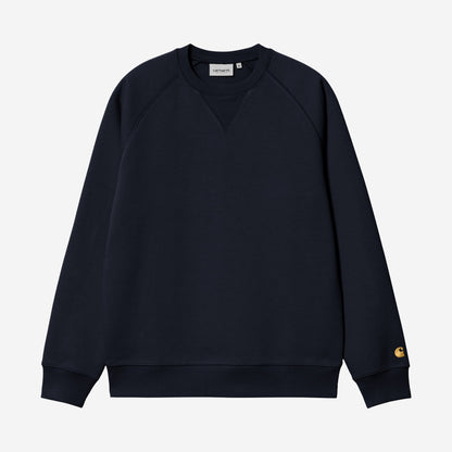 Carhartt WIP Chase Sweatshirt Dark Navy/Gold, à plat, vue de face