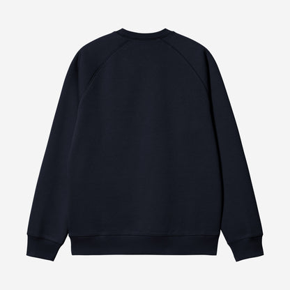 Carhartt WIP Chase Sweatshirt Dark Navy/Gold, à plat, vue de dos