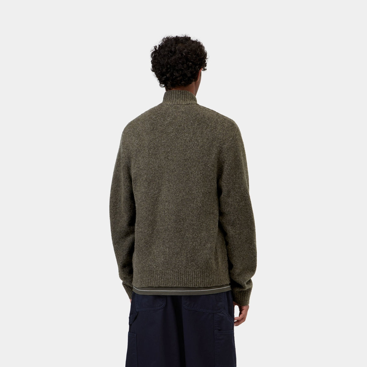 Carhartt WIP Curtis Sweater Jacket Tangled Shungite, porté, vue de dos