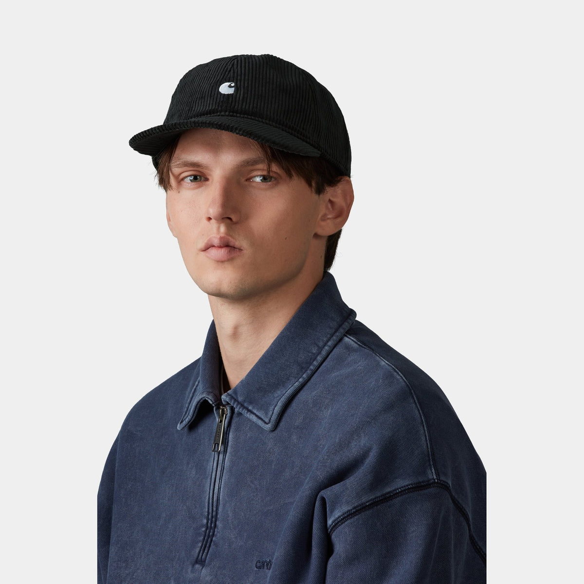 Carhartt WIP Harlem Cap Black/White, porté, vue de face