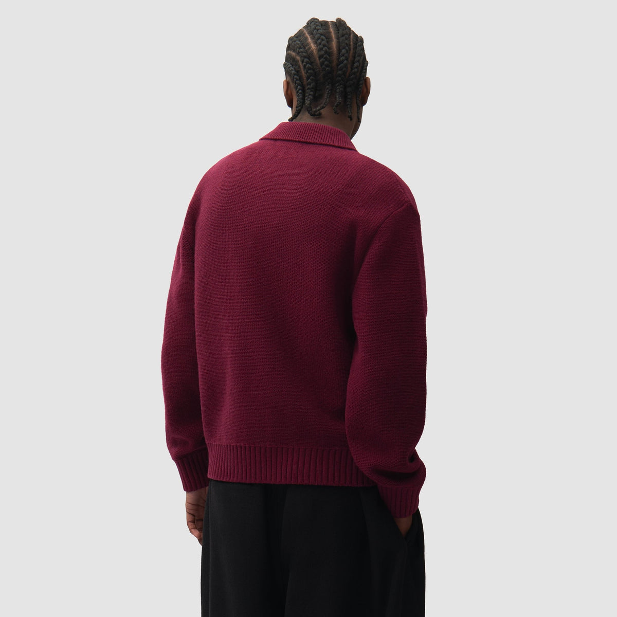 Arte Antwerp Stencil Zip Cardigan Bordeaux, porté de dos