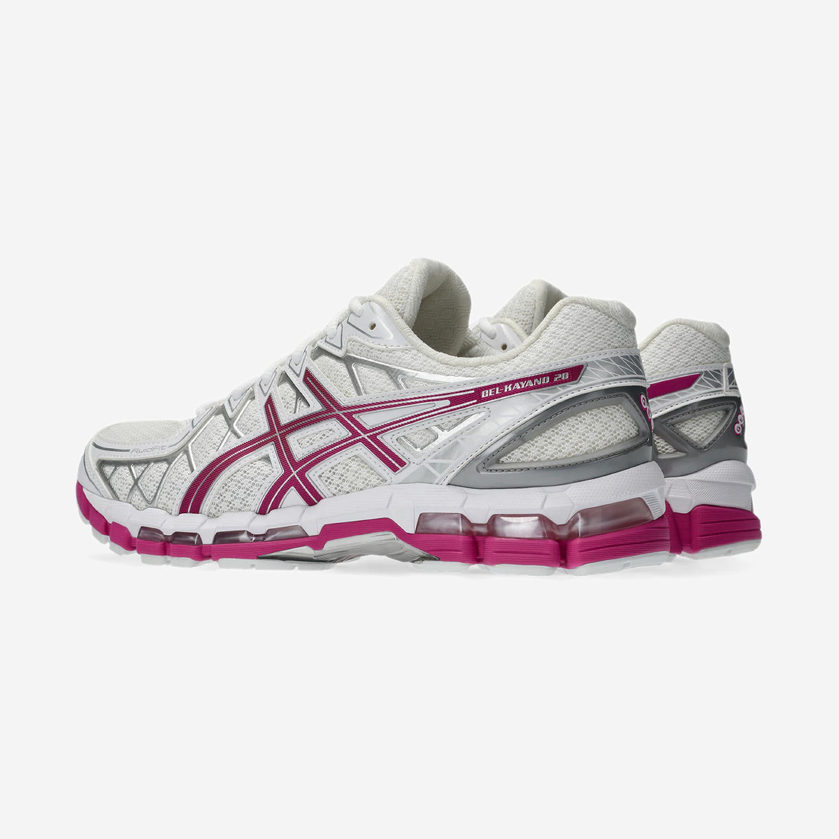 Asics GEL-Kayano 20 White Raspberry, vue de trois-quarts