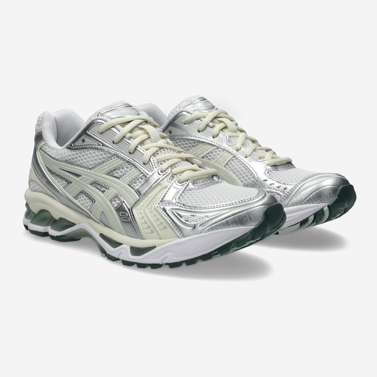 Asics GEL-Kayano 14 White Light Sage, vue de trois-quarts, disponible chez Size à Ajaccio