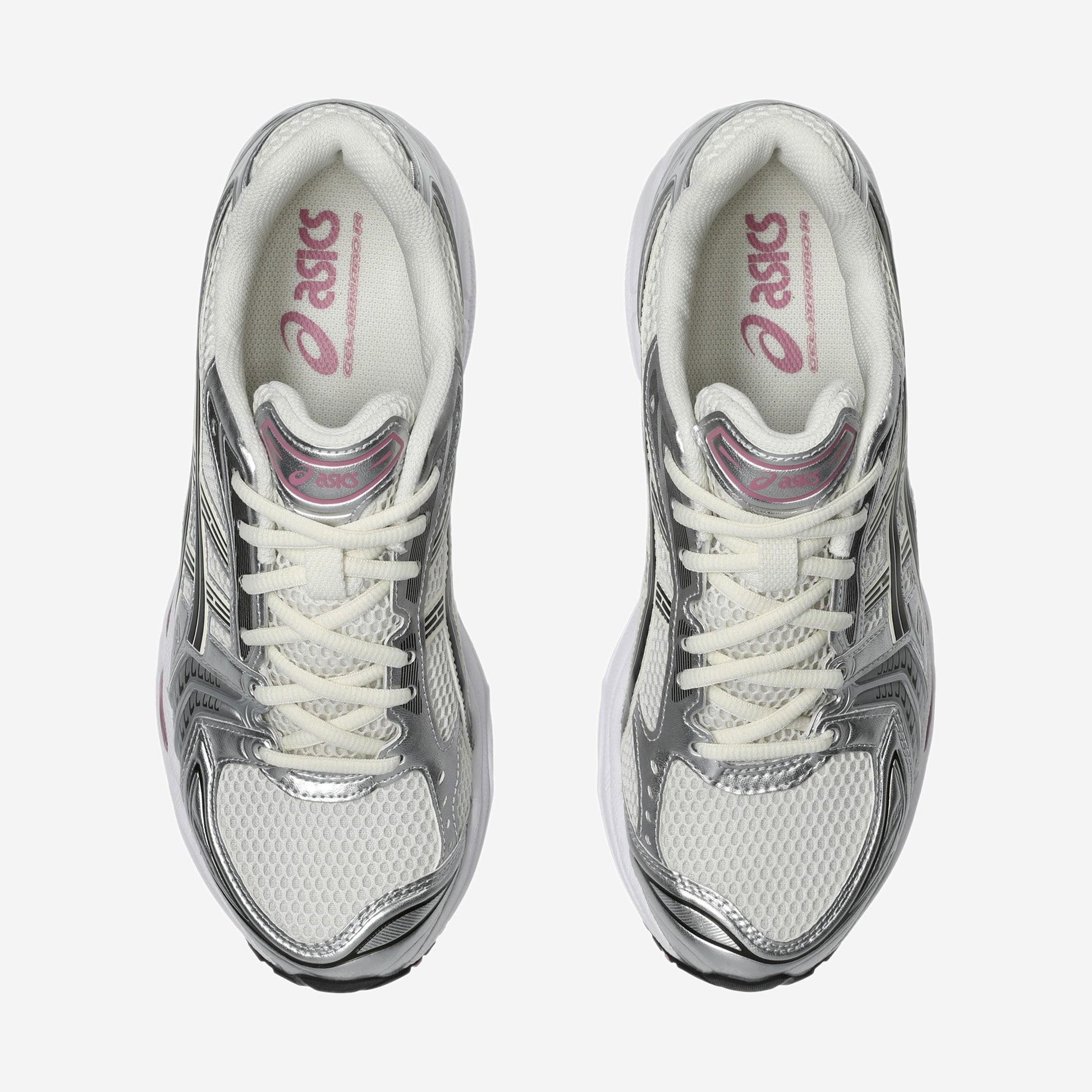 Asics GEL-Kayano 14 Cream Sweet Pink vue de dos, talon et système d'amorti GEL
