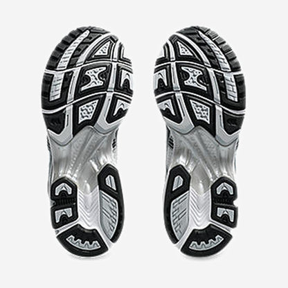 Asics GEL-Kayano 14 White Fjord Grey vue de dessus, laçage et mesh blanc
