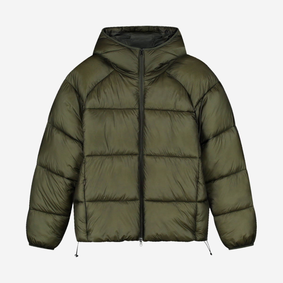 Arte Antwerp Ripstop Hooded Puffer Green, doudoune à capuche vert kaki en nylon ripstop, vue de face