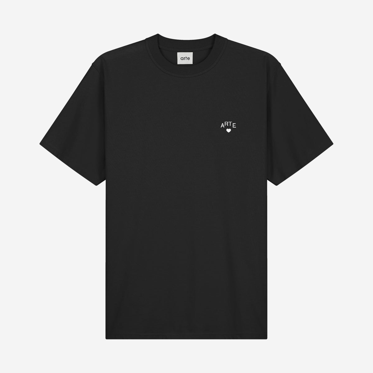 Arte Antwerp Cor T-shirt Black, t-shirt noir en coton lourd avec logo cœur ARTE brodé blanc sur la poitrine