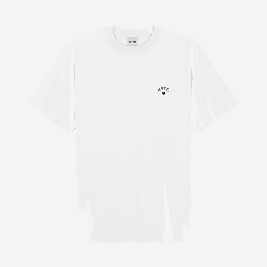 Arte Antwerp Cor T-shirt White, t-shirt blanc en coton lourd avec logo cœur ARTE brodé noir sur la poitrine