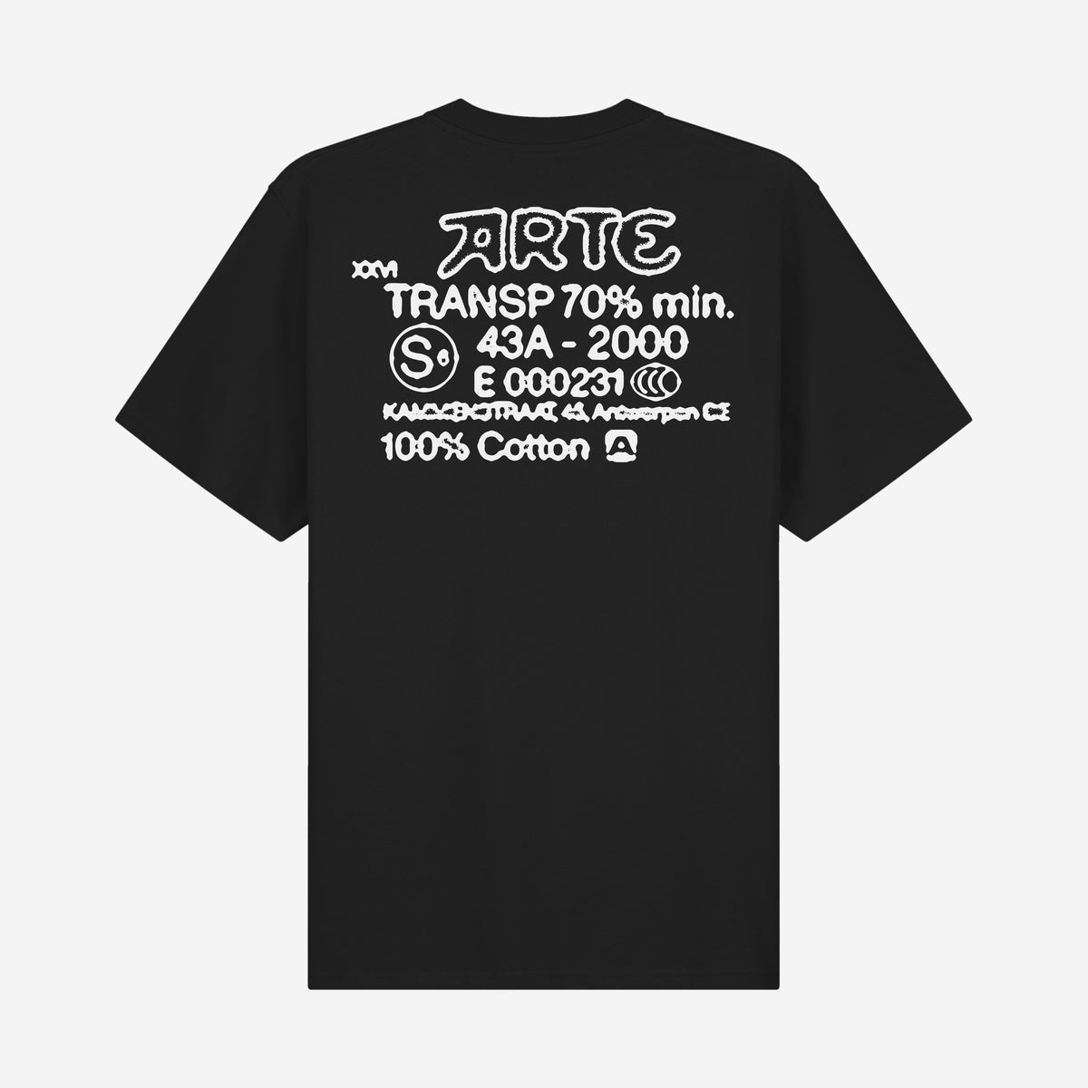 Arte Antwerp Serial Stamp T-shirt Black, t-shirt noir avec graphique ARTE façon tampon sérigraphié en blanc dans le dos