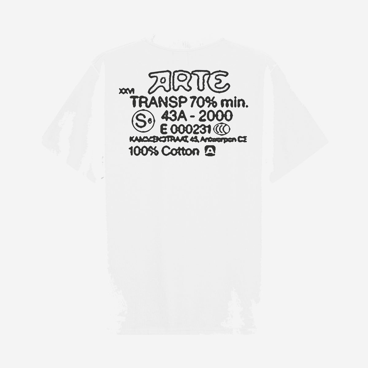 Arte Antwerp Serial Stamp T-shirt White, t-shirt blanc avec graphique ARTE façon tampon sérigraphié en noir dans le dos