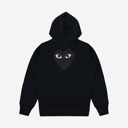 CDG Play Sweat zippé à capuche Black Heart Noir, vue de dos, grand cœur noir imprimé