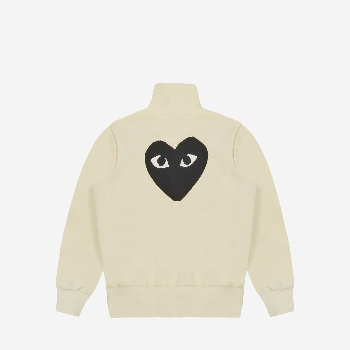 CDG Play Zip Track Jacket Black Heart Blanc cassé, vue de dos, grand cœur noir imprimé