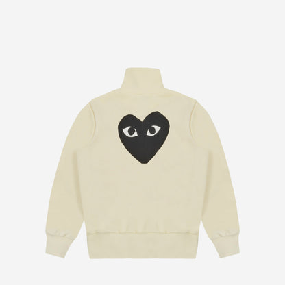 CDG Play Zip Track Jacket Black Heart Blanc cassé, vue de dos, grand cœur noir imprimé
