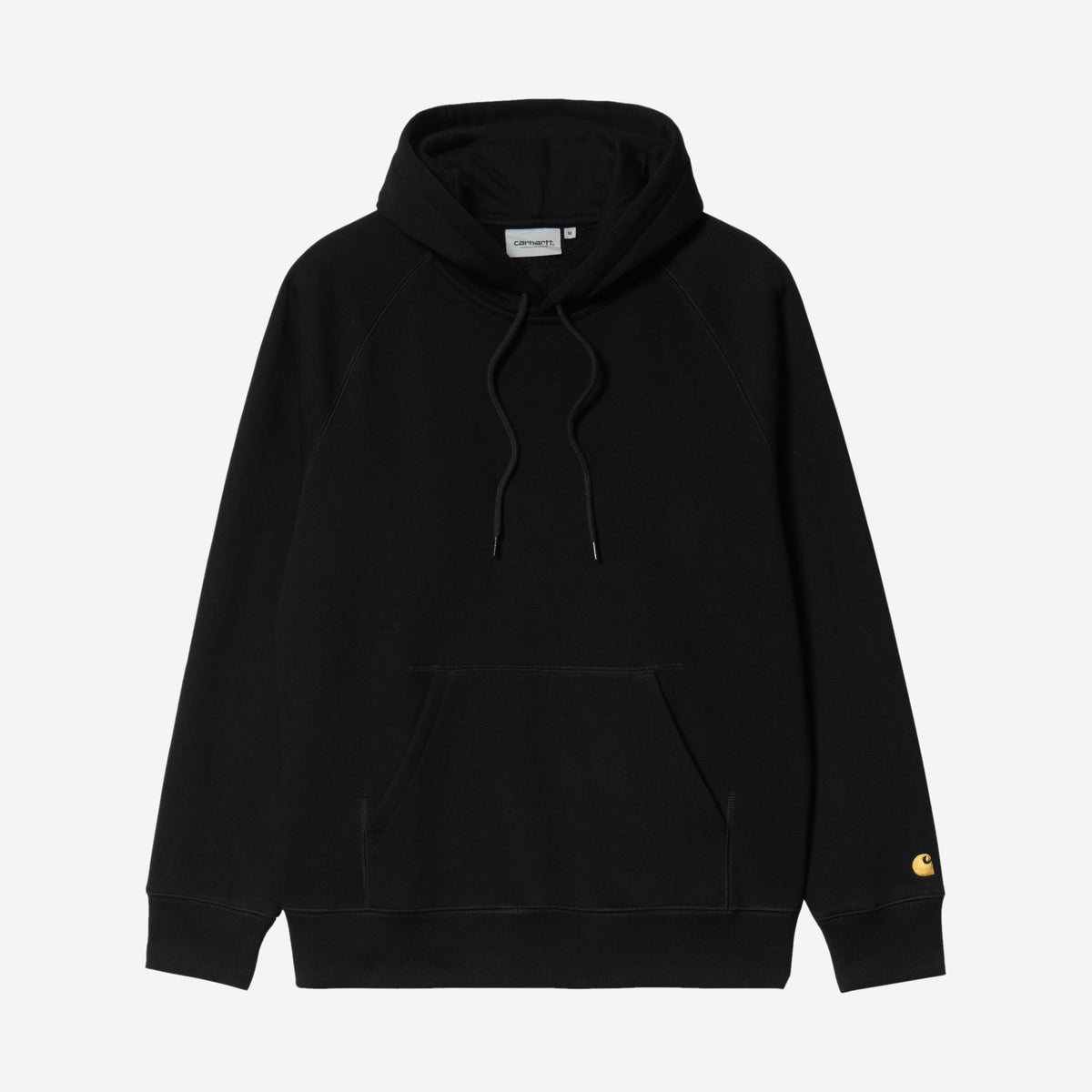 Carhartt WIP Hooded Chase Sweatshirt Black/Gold, à plat, vue de face