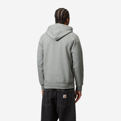 Carhartt WIP Hooded Chase Sweatshirt Grey Heather/Gold, porté, vue de dos