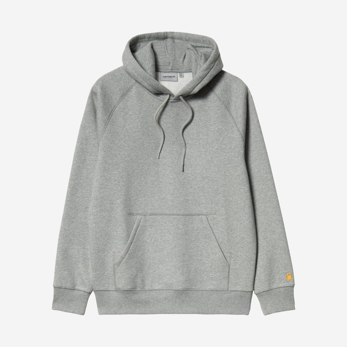 Carhartt WIP Hooded Chase Sweatshirt Grey Heather/Gold, à plat, vue de face