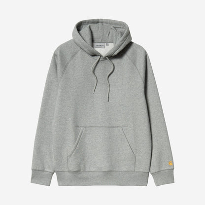Carhartt WIP Hooded Chase Sweatshirt Grey Heather/Gold, à plat, vue de face