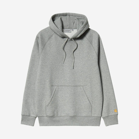 Carhartt WIP Hooded Chase Sweatshirt Grey Heather/Gold, à plat, vue de face