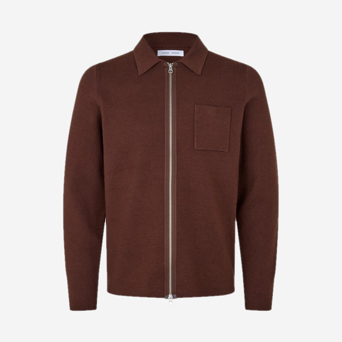 Gilet zippé Guna X zip Bitter Chocolate en maille fine, packshot de face, Samsøe Samsøe chez For The Week à Ajaccio
