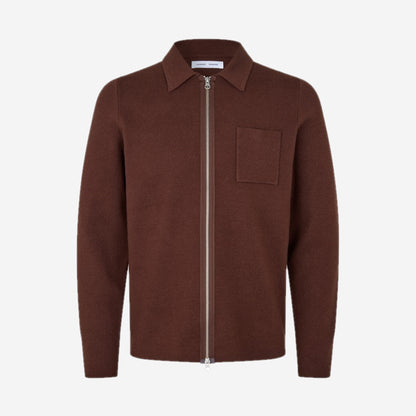 Gilet zippé Guna X zip Bitter Chocolate en maille fine, packshot de face, Samsøe Samsøe chez For The Week à Ajaccio