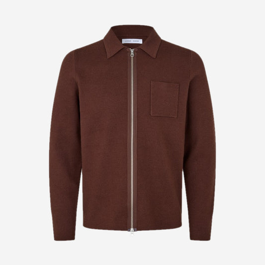 Gilet zippé Guna X zip Bitter Chocolate en maille fine, packshot de face, Samsøe Samsøe chez For The Week à Ajaccio