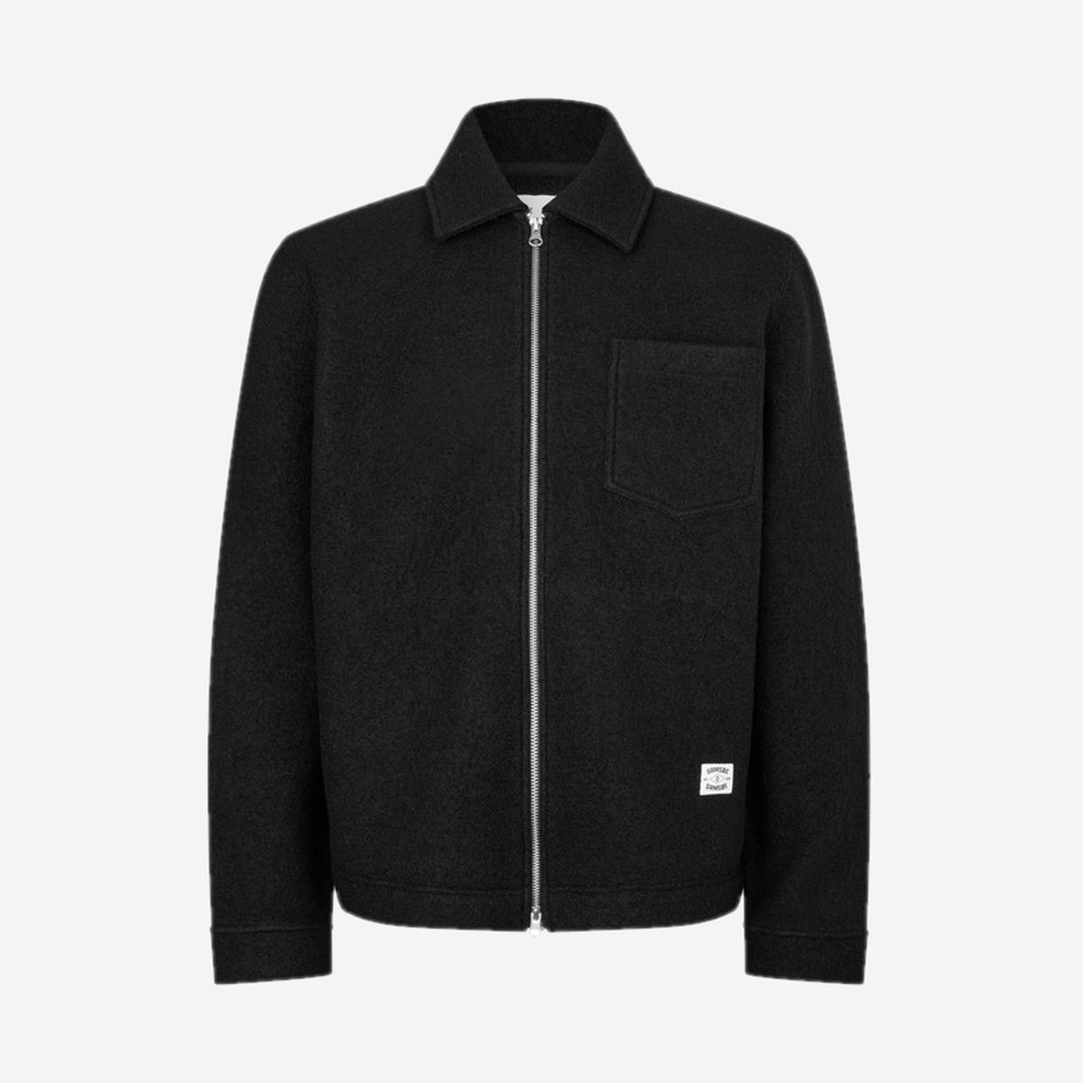 Veste zippée Hannes Full Zip Black en laine feutrée Samsøe Samsøe, packshot de face, chez For The Week à Ajaccio