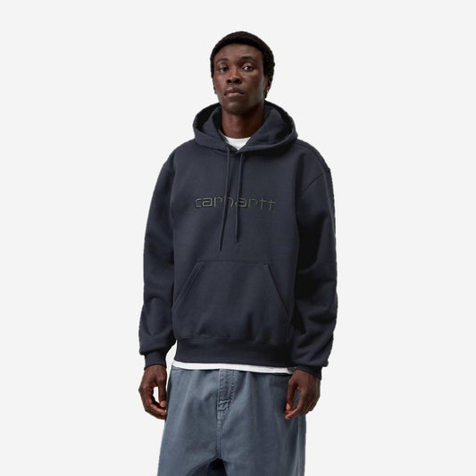 Carhartt WIP Hooded Carhartt Sweatshirt Dark Navy/Dark Scarab, porté, vue de face