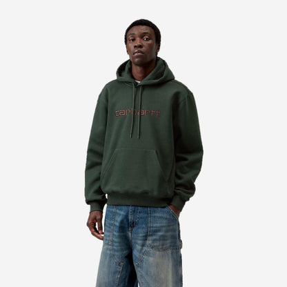 Carhartt WIP Hooded Carhartt Sweatshirt Dark Scarab/Palisander, porté, vue de face
