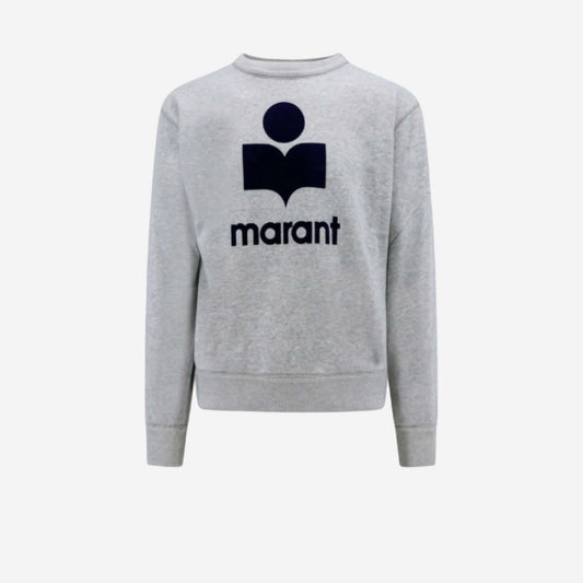 Isabel Marant Sweat Mikoy Gris chiné, sweat col rond en coton gris chiné avec grand logo Marant floqué