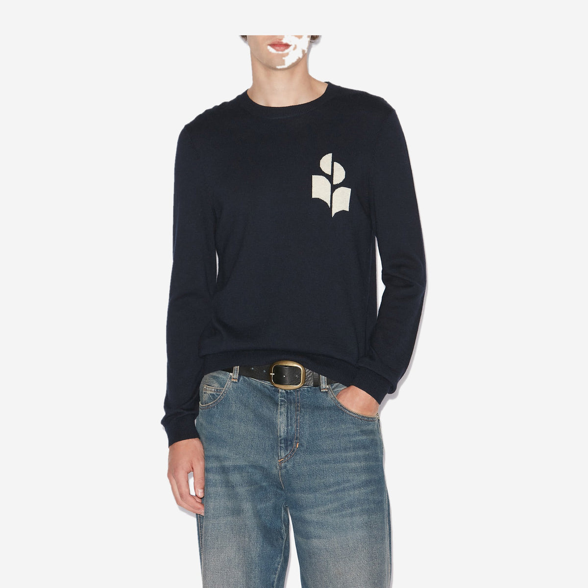Isabel Marant Pull Evans Bleu marine porté, vue de face