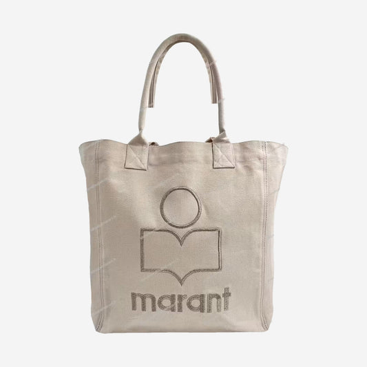Isabel Marant Small Yenky Cream, petit cabas en toile de coton crème avec logo Marant brodé ton sur ton, chez For The Week à Ajaccio