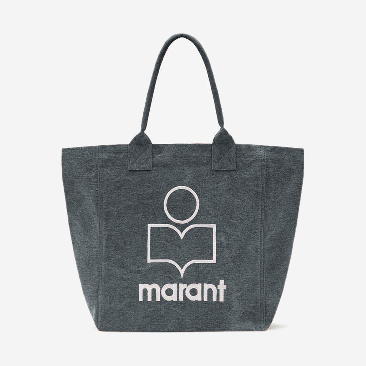 Isabel Marant Small Yenky Faded Black, petit cabas en toile de coton noir délavé avec logo Marant brodé écru, vue de face
