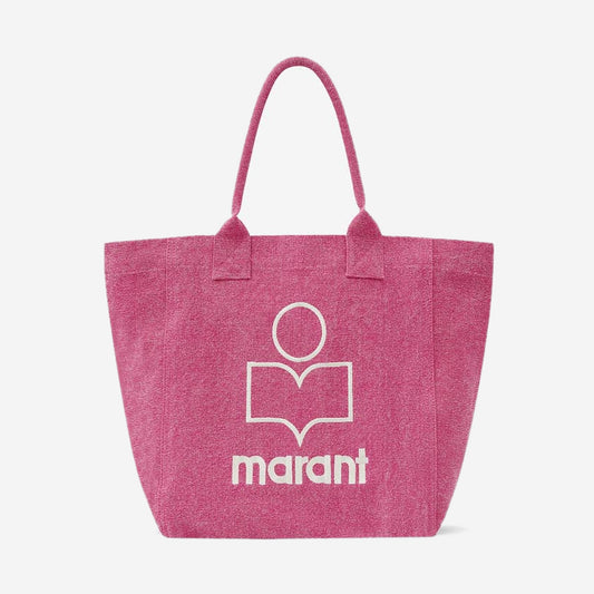 Isabel Marant Small Yenky Pink, petit cabas en toile de coton rose délavé avec logo Marant brodé écru, vue de face