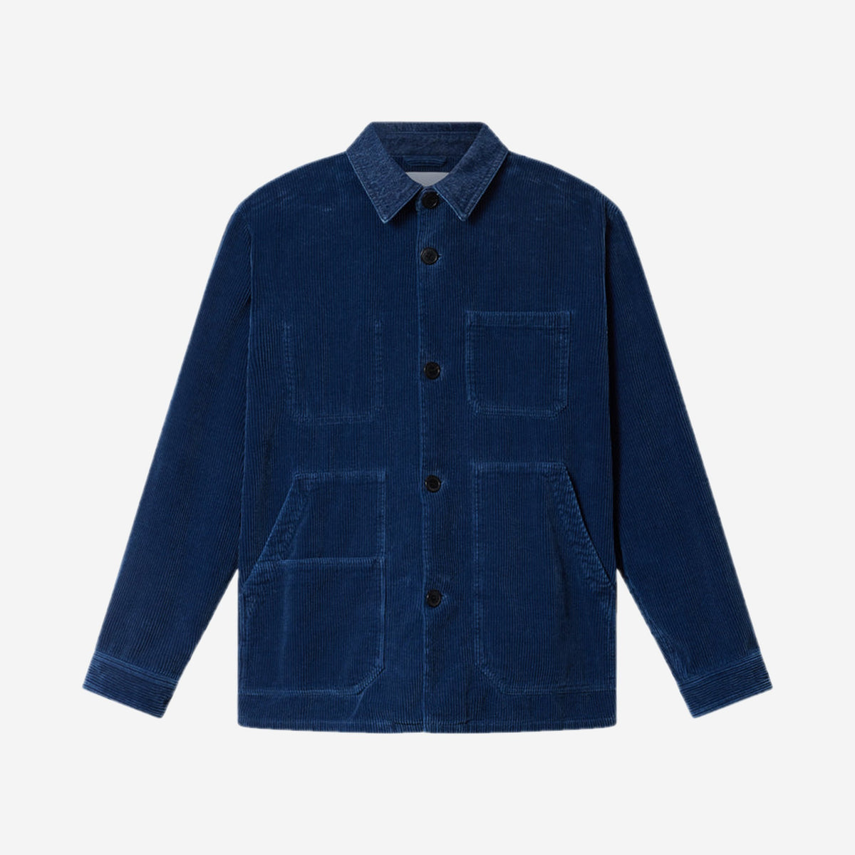 Isabel Marant Veste Arzur Bleu indigo, surchemise en velours côtelé avec col en denim brut, à plat