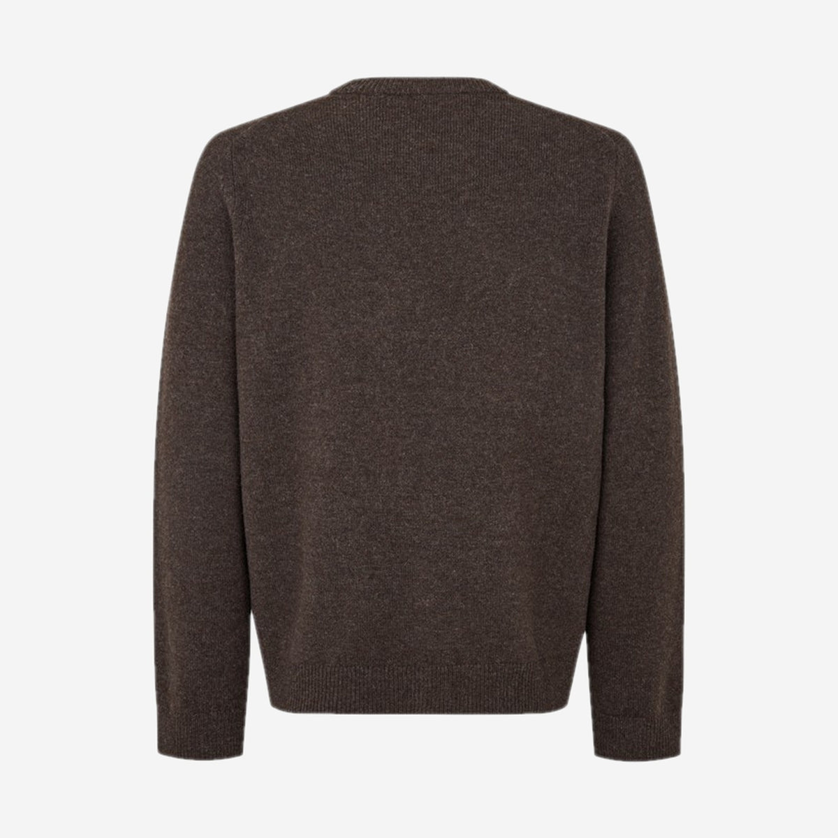 Isak Knit Sweater Delicioso en packshot de dos, pull col rond brun en laine mérinos Samsøe Samsøe