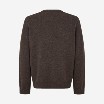 Isak Knit Sweater Delicioso en packshot de dos, pull col rond brun en laine mérinos Samsøe Samsøe